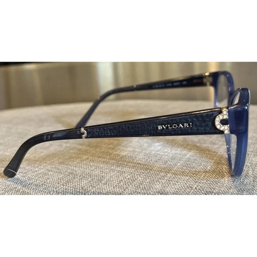 Bvlgari Eyeglasses 4106-B-Q‎ 5145 Blue Opal Rhinestones Cat Eye Italy 54017 140